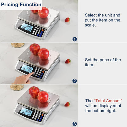 110Lb Food Scale, Commercial Kitchen Scale with Price Computing | Plug-In Usable, 0.05Oz/1G Increment, 304 Stainless Steel, for Cooking, Vegetables, Farm, Industry, Counting. LC300 Silver4
