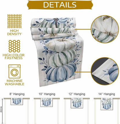 Fall Table Runner Blue Pumpkin Table Runners Harvest Thanksgiving White Blue Pumpkins Wooden Cotton Linen Dresser Scarf Kitchen Dining Table Decor for Autumn Holiday Party Coffee 13X120 Inch7
