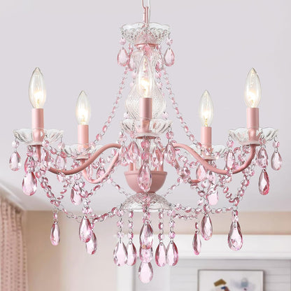 Modern Crystal Pink Chandelier, Not Acrylic Crystal,Pink Crystals Hanging Pendant Light for Girls Room,Ceiling Medallions, Farmhouse Glass Chandelier for Wedding, Kitchen, Dining,Foyer,Island1