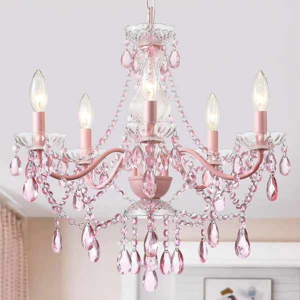 Modern Crystal Pink Chandelier, Not Acrylic Crystal,Pink Crystals Hanging Pendant Light for Girls Room,Ceiling Medallions, Farmhouse Glass Chandelier for Wedding, Kitchen, Dining,Foyer,Island1
