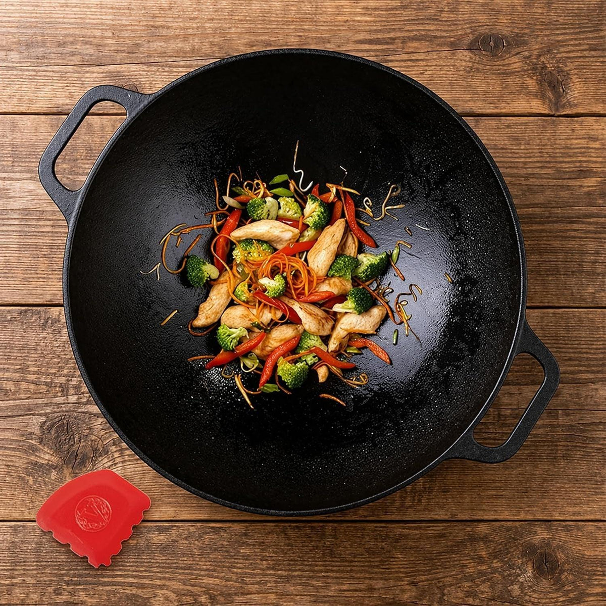 14-inch-cast-iron-wok-and-scraper-set-seasoned-flat-bottom-wok-with-loop-handles-and-grooved-scraper-made-in-colombia