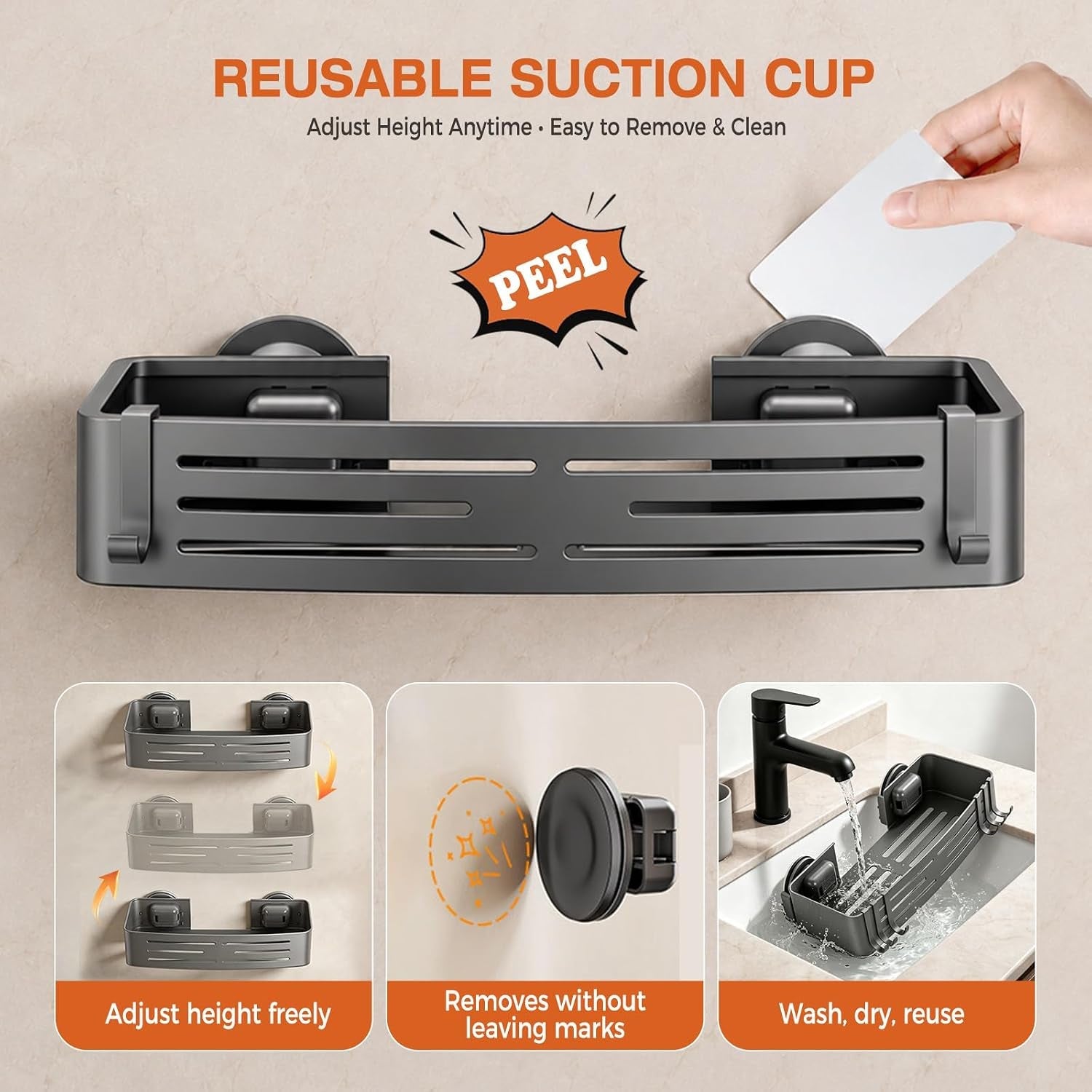 suction-cup-shower-caddy-no-drill-shower-shelf-aluminum-rust-proof-bathroom-shower-organizer-with-12-hooks-2-pack-gunmetal-gray