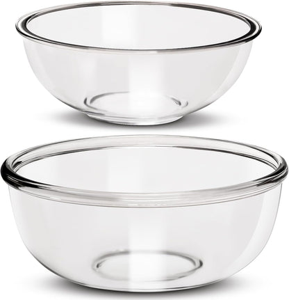 Large Borosilicate Glass Mixing Bowls, Set of 2 (6.4QT, 3.7QT) - Heavy-Duty, Stackable & Lead-Free. Oven, Microwave, Dishwasher & Freezer Safe. Ideal for Sourdough, Baking, Prepping, Serving.1