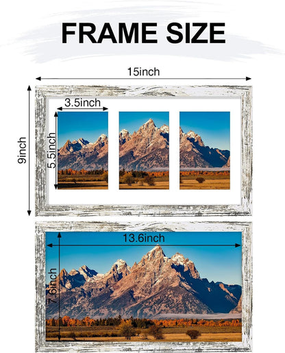 8X14 Picture Frames Collage Wall Decor, Displays 3Pcs 4X6 Pictures with Mat or 1Pcs 8X14 without Mat, Collage Picture Frame for Horizontal or Vertical Display, Distressed White, 1 Pack5
