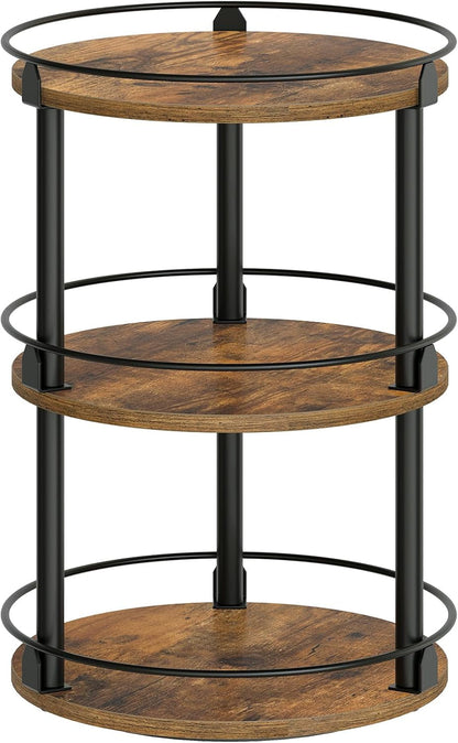 3-Tier Lazy Susan Organizer, Rotating Spice Rack, Spinning Organizer, Industrial Turntable Spice Rack Organizer for Cabinet, Kitchen Countertop, Pantry, Rustic Brown and Black SR23BR1