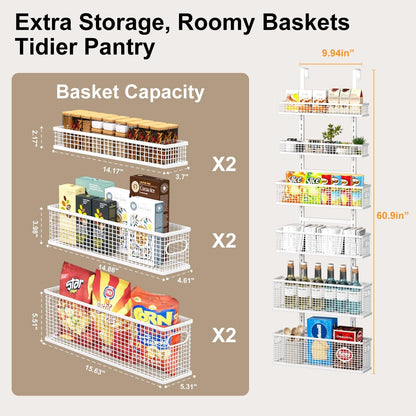 6-Tier over the Door Pantry Organizer,Hanging Spice Rack,Grid Basket,White5