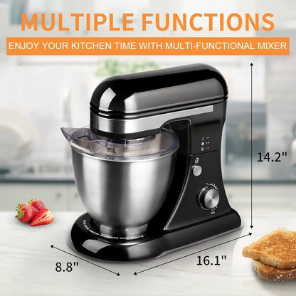 5QT Stand Electric Mixer, 12-Speed Kitchen Mixer with Tilt-Head, Stainless Steel Bowl Dough Mixer, Egg Whisk, Dough Hook & Beater Included, Idea for 3-5 Family,Black4