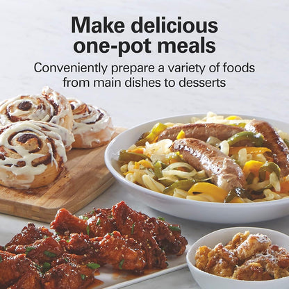 Set & Forget 8 Quart Programmable Slow Cooker | Flexible Cooking Options with 3 Heat and Adjustable Time Settings | Dishwasher-Safe Stoneware Crock & Glass Lid | Silver7