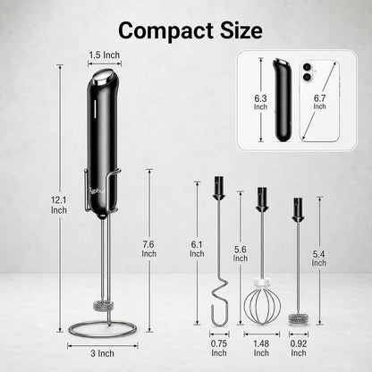 Instawhisk Upgraded Milk Frother with Variable Speed - Rechargeable Handheld Coffee Frother Wand with Detachable Whisks, Electric Drink Mixer for Latte, Cappuccino, Matcha, Almond Milk, Protein, Black9