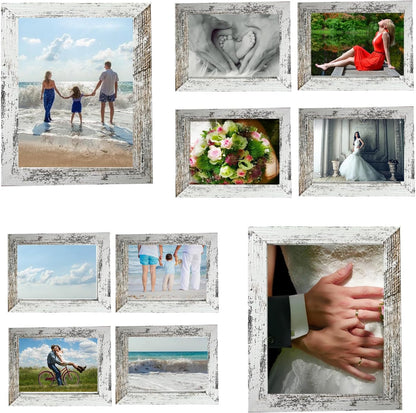 Rustic Picture Frames,10 Pack Collage Picture Frames,Gallery Wall Frame Set with Two 8X10, Four 5X7, Four 4X6, Farmhouse Wood Photo Frames for Living Room Wall Gallery Decor or Desk, Rustic White1