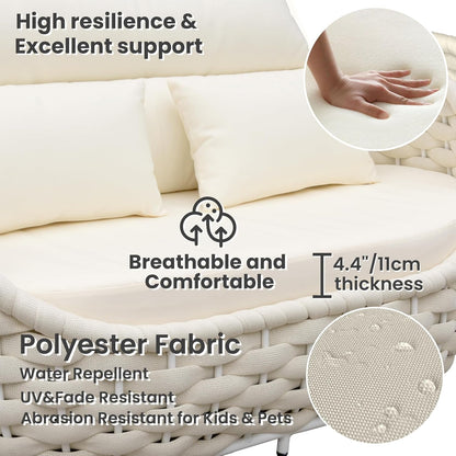 4-Piece Rope Lanai Furniture Sofa Set, Outdoor Living Seating, Beige4