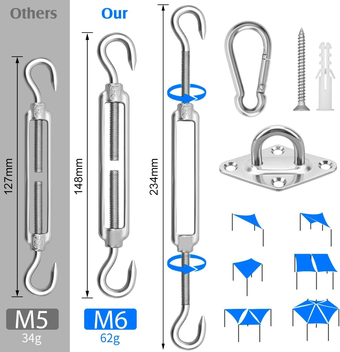 sun-shade-sail-hardware-kit-6-inch-for-rectangle-triangle-shade-sail-install-stainless-steel-shade-sail-fixing-accessories-for-outdoor-patio-canopy-garden-heavy-duty-awning-attachment-set-44-pcs