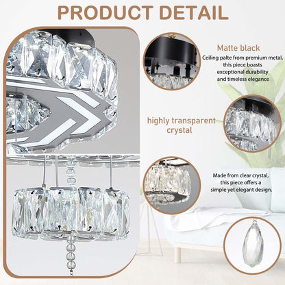 12" Modern Crystal Chandeliers Black Flush Mount Ceiling Chandelier Mini Chandelier for Hallway LED Dimmable Crystal Pendant Light for Dining Room Living Room Bedroom4