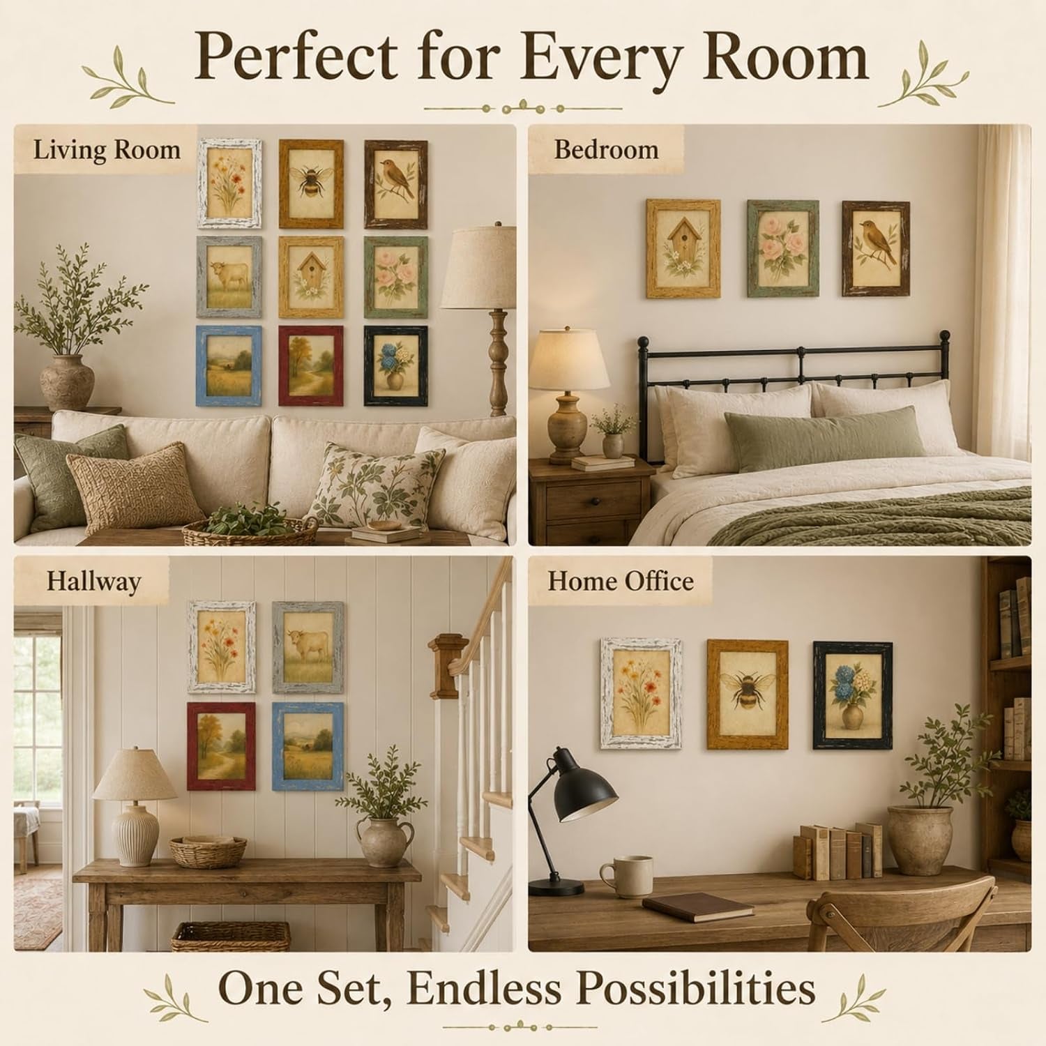 5x7-rustic-farmhouse-picture-frames-with-vintage-prints-set-of-9
