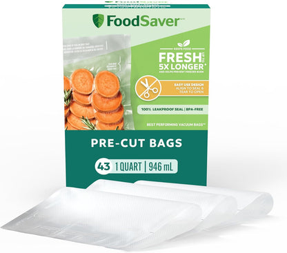 Foodsaver Quart Pre-Cut Vacuum Seal Bags, Easy Use Vacuum Storage Bags, Align to Seal and Tear to Open Vacuum Sealer Storage Bags, 43 Pack1