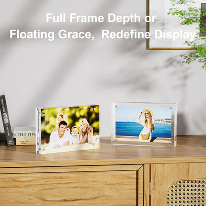 3 Pack 5X7 Acrylic Picture Frames - 20% Thicker Double Sided Magnetic Frame with UV Protection - Freestanding Clear Frameless Display for Tabletops - Modern Photo Frame Set for Home & Office Decor5