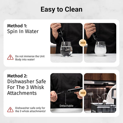 Instawhisk Upgraded Milk Frother with Variable Speed - Rechargeable Handheld Coffee Frother Wand with Detachable Whisks, Electric Drink Mixer for Latte, Cappuccino, Matcha, Almond Milk, Protein, Black6