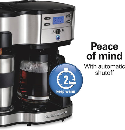 2-Way Brewer Coffee Maker, Single-Serve and 12-Cup Pot, Black/Stainless Steel(49980A), Carafe | 12 Cup Glass Carafe | Black with Stainless Steel Accents | 49980RG5