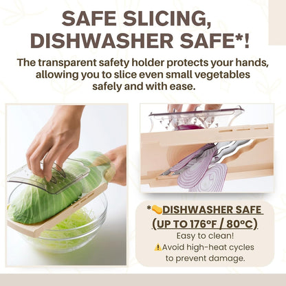 Arnest Japanese Cabbage Slicer Mandoline, 3-Blade Triple Wave Ultra-Thin Shredder for Tonkatsu-Style Slaw, Stainless Steel Wave Blades, Safety Holder, Easy-Rinse Clean, Compact Beige, Made in Japan4