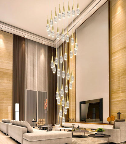 36-Lights 197 Inches Large Modern Chandelier LED Light Fixtures High Ceiling Long Light Chandelier for Entrance Foyer Dimmable Lights with Remote Living Room Ceiling Pendant Lighting Shine Gold8