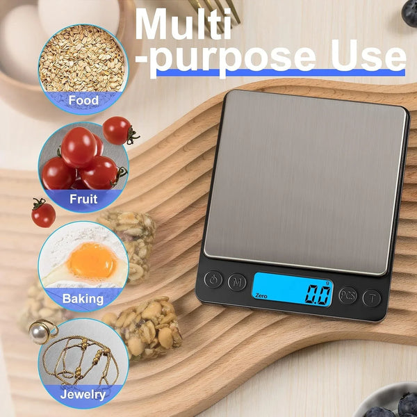 Digital Food Kitchen Scale Upgraded,  3000G/0.1G High Accuracy Mini Pocket Scale Measures in Grams and Oz for Cooking, Baking, Jewelry, Tare Function,2 Trays, LCD Display (Batteries Included)5