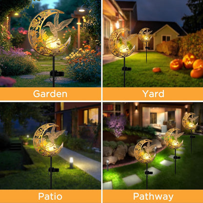 Solar Hummingbird Garden Gifts for Mom/Grandma/Women,Lights Outdoor Decor - Moon & Bird Solagardenlights Waterproof, Auto On/Off Pathway Lighting for Yard/Lawn/Patio,Thanksgiving Day4