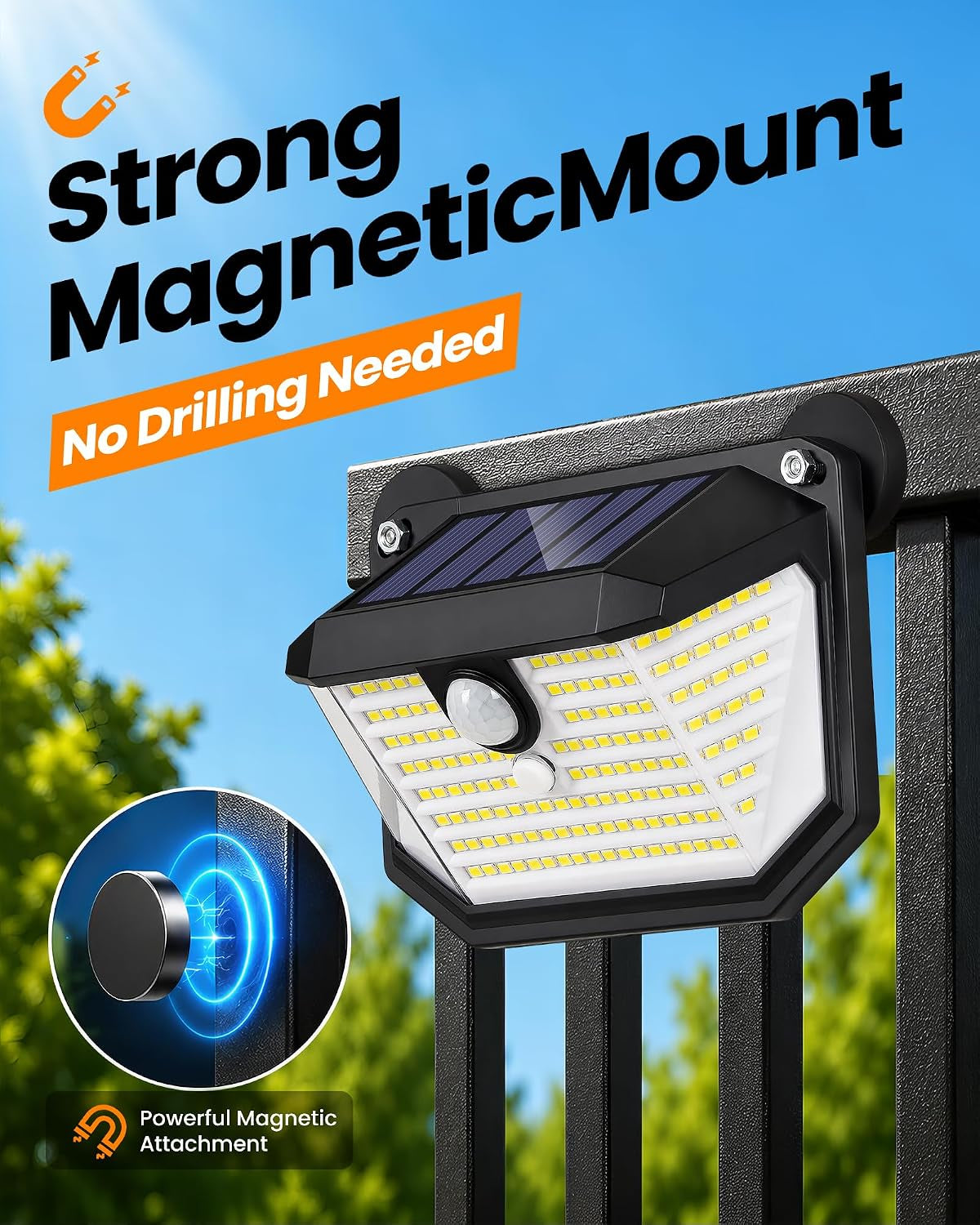 178-led-magnetic-solar-lights-outdoor-800lm-solar-motion-lights-outdoor-with-2-strong-magnets-ip65-waterproof-solar-security-light-for-metal-fence-railing-deck-chain-link-2-pack