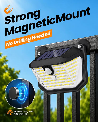 178 LED Magnetic Solar Lights Outdoor, 800LM Solar Motion Lights Outdoor with 2 Strong Magnets, IP65 Waterproof Solar Security Light for Metal Fence, Railing, Deck, Chain Link 2 Pack2