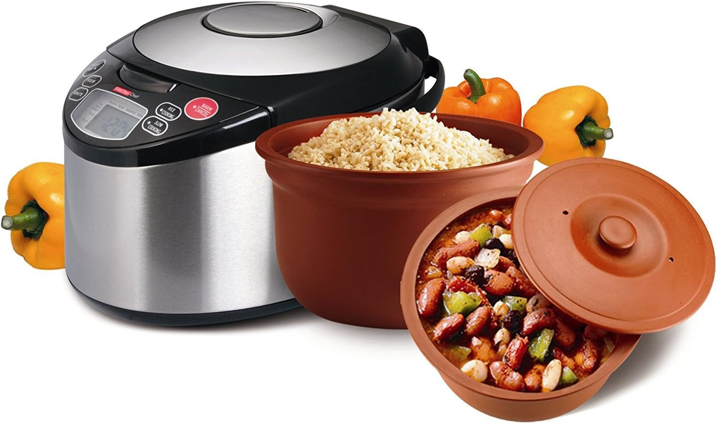 smart-organic-clay-pot-multi-cooker-toxin-free-clay-rice-cooker-delay-start-slow-cooker-stew-cooker-electric-soup-pot-yogurt-maker-with-natural-earthen-clay-crock-6-cup-3-2-quart