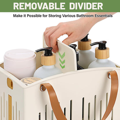 Portable Shower Caddy Collapsible Plastic Shower Basket Tote with Handles Removable Divider, Cleaning Caddy Storage Organizer for Bathroom College Dorm (White)4