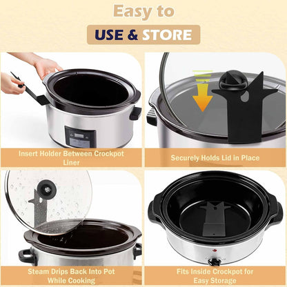 Slow Cooker Pot Lid Holder - 2Pcs Sturdy Lid Rack Designed for Oval & round | Drip-Back Channel Keeps Counter Dry, Hands-Free, Anti-Slip, Rust-Proof Steel, Quick-Clean, Compact, No-Wobble6