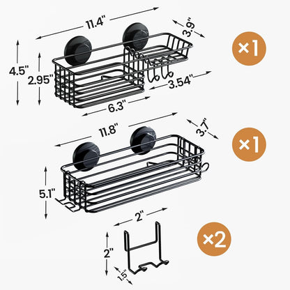 Shower Caddy Suction Cup, 2 Pack Shower Shelves for inside Shower with Hooks & Soap Holder, No-Drilling Bathroom Shower Organizer, Rustproof Meatl Shower Holder Storage, Black3
