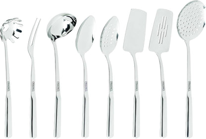 Viking Kitchen Utensils Set, 8 Piece Stainless Steel Cooking Utensil Set, Includes Spatulas, Spoons, Pasta Fork, Deep Ladle, Meat Fork, and Skimmer, Silver1