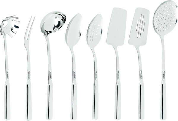 Viking Kitchen Utensils Set, 8 Piece Stainless Steel Cooking Utensil Set, Includes Spatulas, Spoons, Pasta Fork, Deep Ladle, Meat Fork, and Skimmer, Silver1