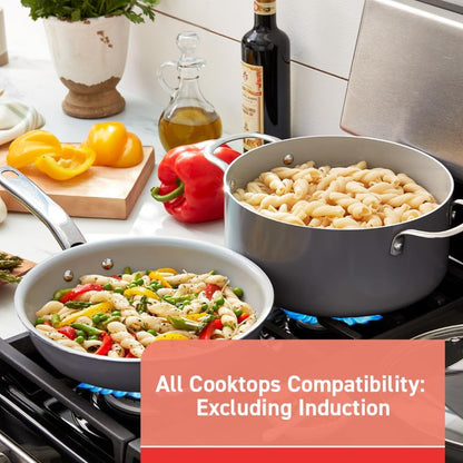 Fresh Gourmet Recycled Ceramic Non Stick Cookware Set 12 Piece, Oven Broiler Safe 500F, Lid Safe 350F, Kitchen Cooking Set W/Fry Pans, Saucepans, Dutch Oven, Utensils, Pots and Pans Set, Grey7