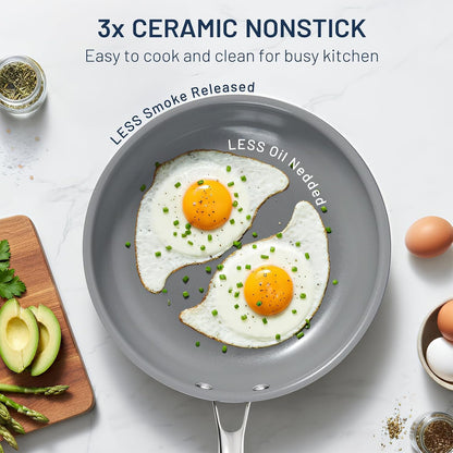 Ceramic Nonstick Frying Pans Set, 3 Piece Skillets (8"+9.5"+11") | Pfas-Free Nonstick; Induction Ready, All Stoves Compatible; Cooking Pan with Stay Cool Handle; Dishwasher &Oven Safe to 536°F2