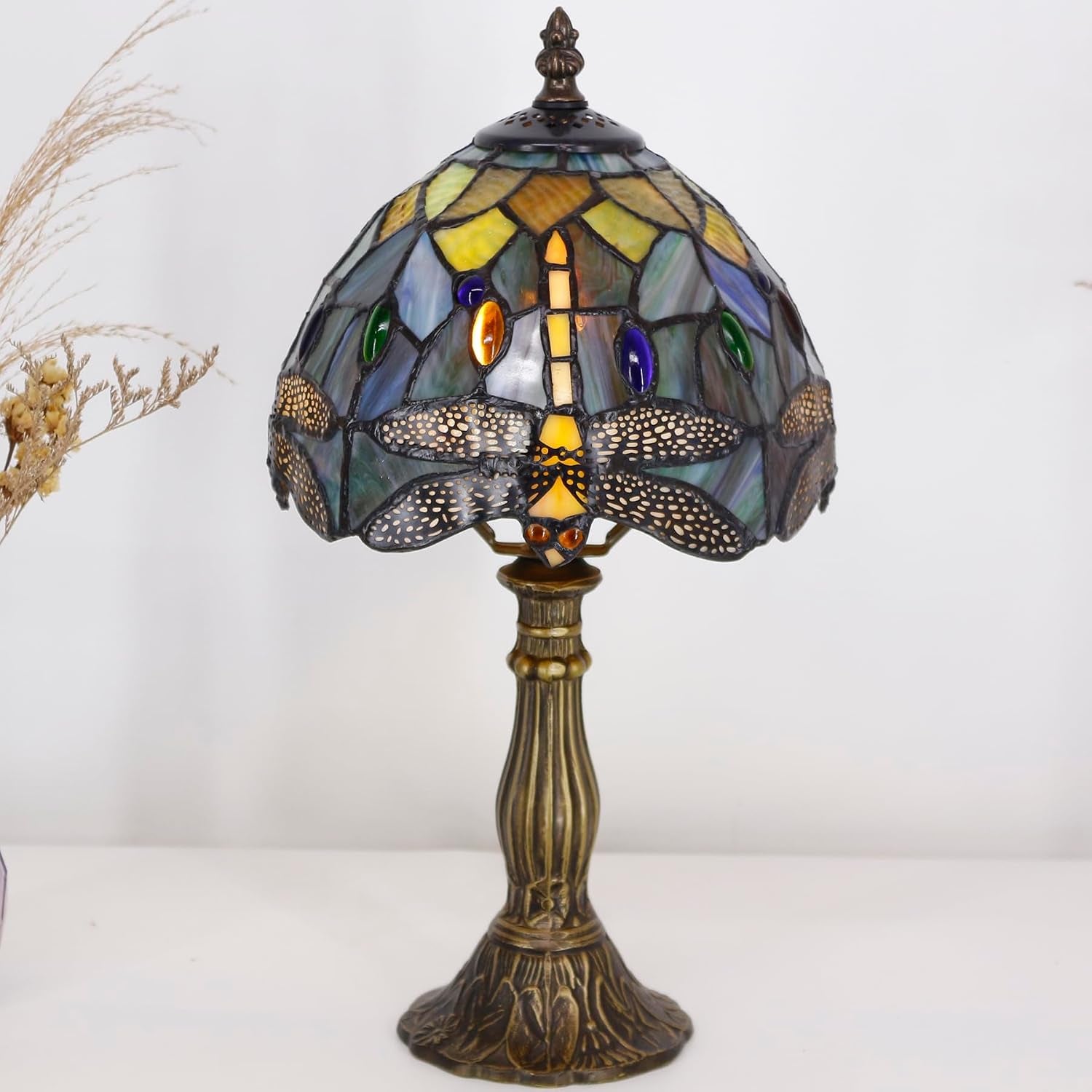 table-lamp-base-replacement-onlyb-4-h-15-inch-fit-for-6-8-10-inch-tiffany-style-stained-glass-lampshade-dark-bronze-finish-resin-push-switch-on-cord
