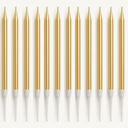 Gold Birthday Candles with Holders, 24 Pack – Long Thin Metallic Cake Candles for Birthday, Cupcakes & Party Decorations6