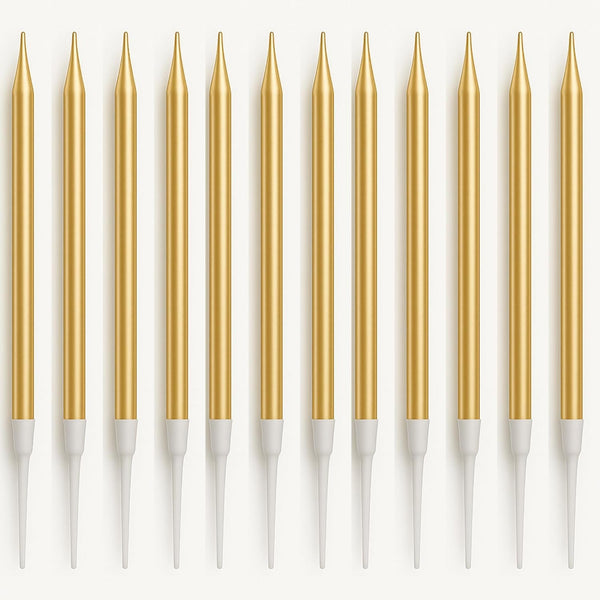 Gold Birthday Candles with Holders, 24 Pack – Long Thin Metallic Cake Candles for Birthday, Cupcakes & Party Decorations6