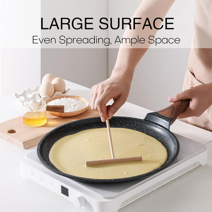 Crepe Pan Nonstick, 12 Inch Dosa Pan with Spreader, Granite Coating Comales Para Tortillas Pancake Pan, Flat Bottom for Stove Top, Induction Compatible, PFOA Free4