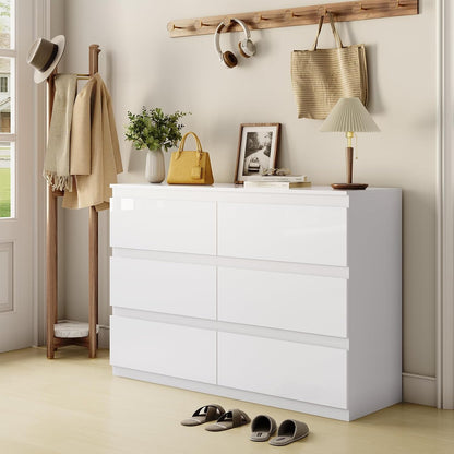 White Dresser for Bedroom Wood 6 Drawer Modern High Gloss8