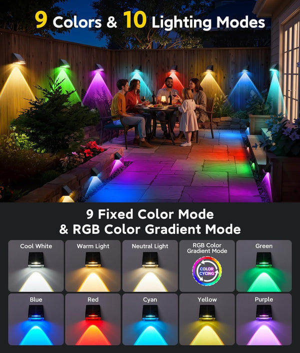 Solar Fence Lights Outdoor Waterproof 10 Pack, Solar Fence Lights with Ultra-Bright LED Lens, 10 Modes & 9 Colors Outdoor Solar Lights for Fence, Backyard, Railing, Patio, Wall, Step, Deck5