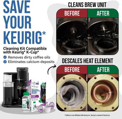 Keurig Compatible Descaling Solution and Cleaning Pods Kit, 4 Uses | Descaler & Cleaner for Keurig, 2-Use Descaler and 4 Pods - Removes Limescale, Cleans Pod Area - Better Tasting, Hotter Coffee2