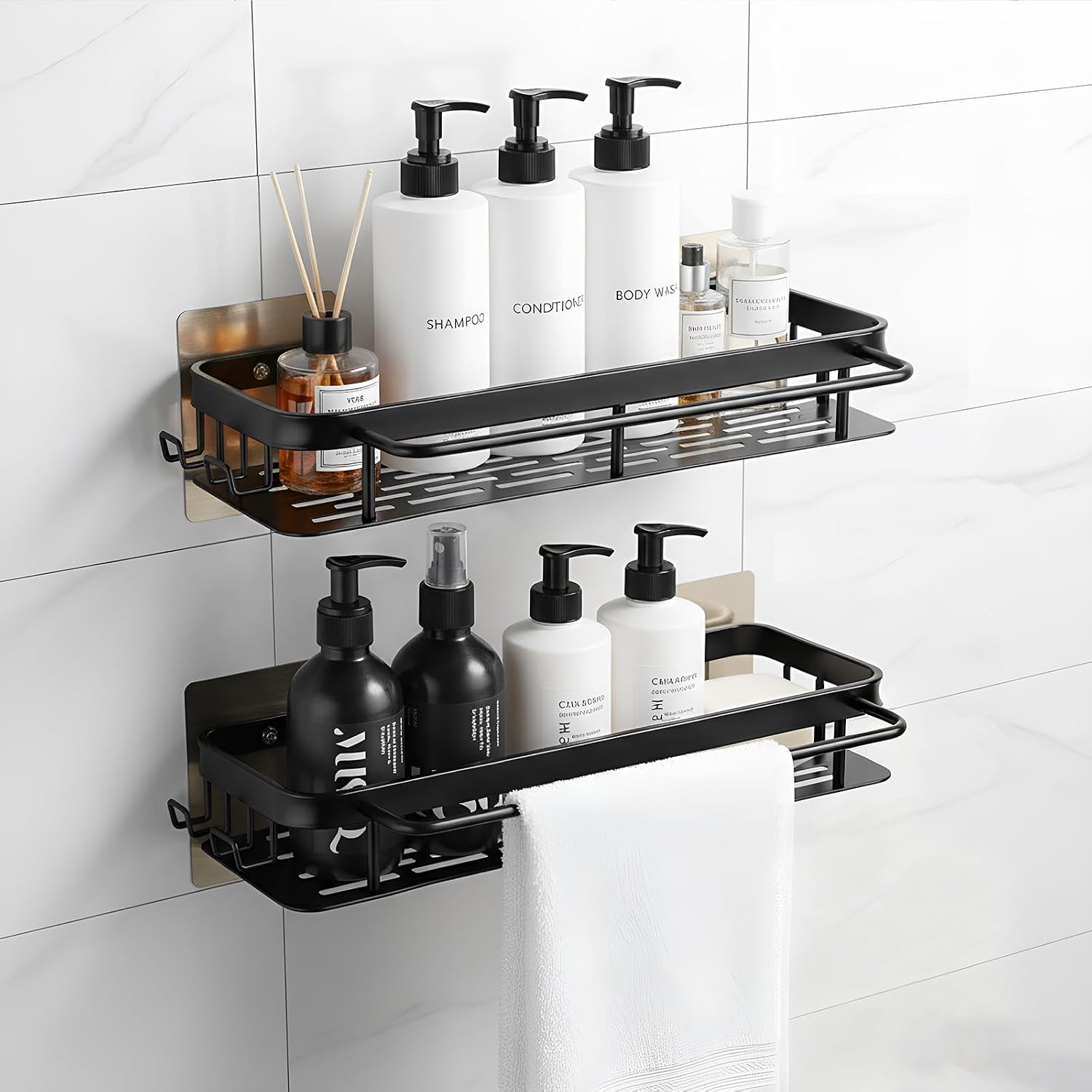 no-drill-adhesive-shower-caddy-black-aluminum-shelves-2-pack