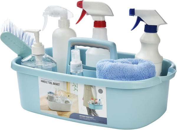 Large Plastic Shower Caddy Tote, Portable Storage Caddy Basket Organizer with Handle for Dorm, Bathroom, Tool, Garden, Kitchen, Cleaning Supplies – Blue1