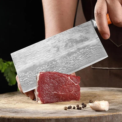 Meat Cleaver Knife, 8 Inch Damascus Pattern Knives Wood Handle Chef Kitchen Knives Chopping Vegetables Cleaver Meat Slice Fish Utility Knife7