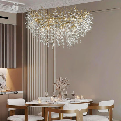 47" Gold Tree Branch Chandelier, 14-Light Modern Crystal Chandelier for Dining Room, Luxury round K9 Crystal Raindrop Chandeliers Light Fixture for Foyer, Entryway, Living Room, Bedroom, Kitchen6