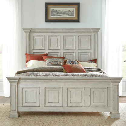 Liberty Furniture Big Valley California King Panel Bed Traditional Bedroom Wood Bed Frame - Distressed Whitestone Birch Wood1