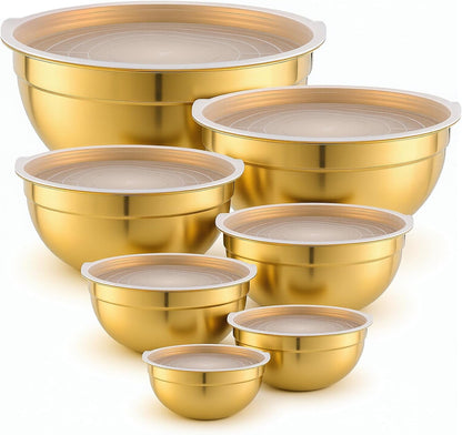 7 Gold Mixing Bowls with Airtight Lids, 7/3.6/2.7/2.1/1.5/1.1/0.8Qt1