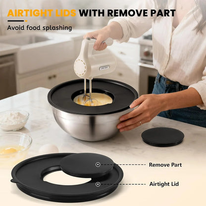 5-Speed Hand Mixer Electric with 4 Mixing Bowls Set | 300W Lightweight Kitchen Handheld Mixer with Measuring Cups & Spoons, Stainless Steel Bowls, Baking Supplies for Cake, Cream5